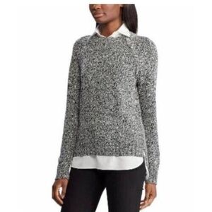LAUREN‎ Ralph Lauren Women’s Layered Pullover Sweater, Small, Black and Cream
